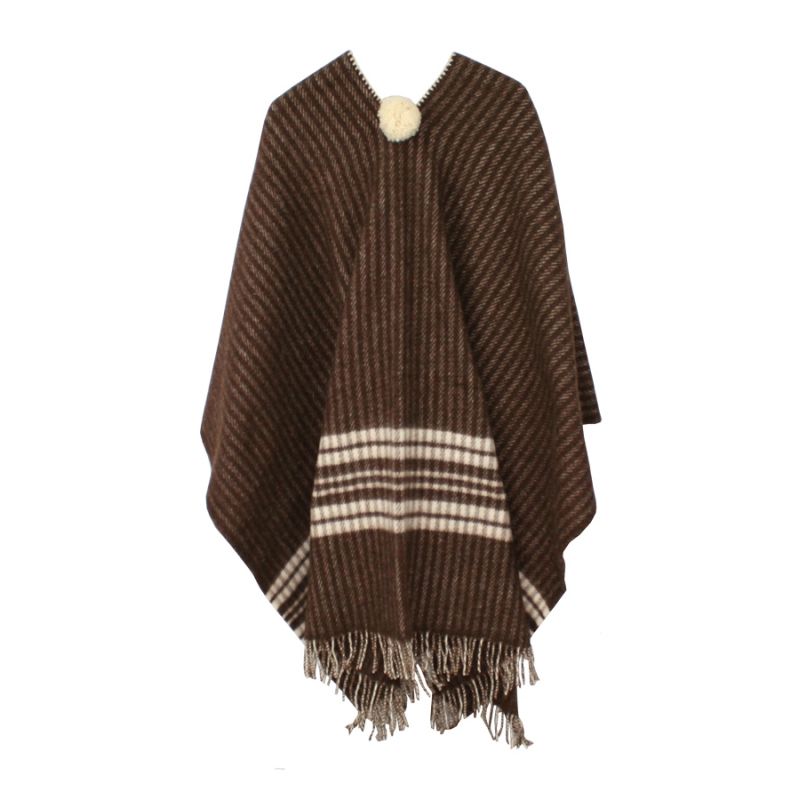 Poncho marrón con rayas crudos Poncho marrón con rayas crudos