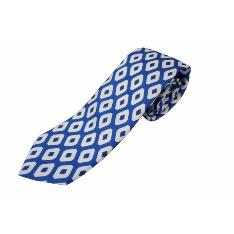 Corbata seda azul rombo blanco