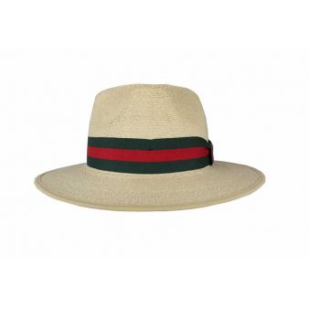 Green-red ribbon natural coloured hat