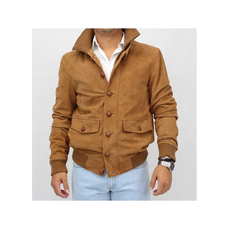 Cazadora ante camel Blouson Sevilla en peau retournée camel