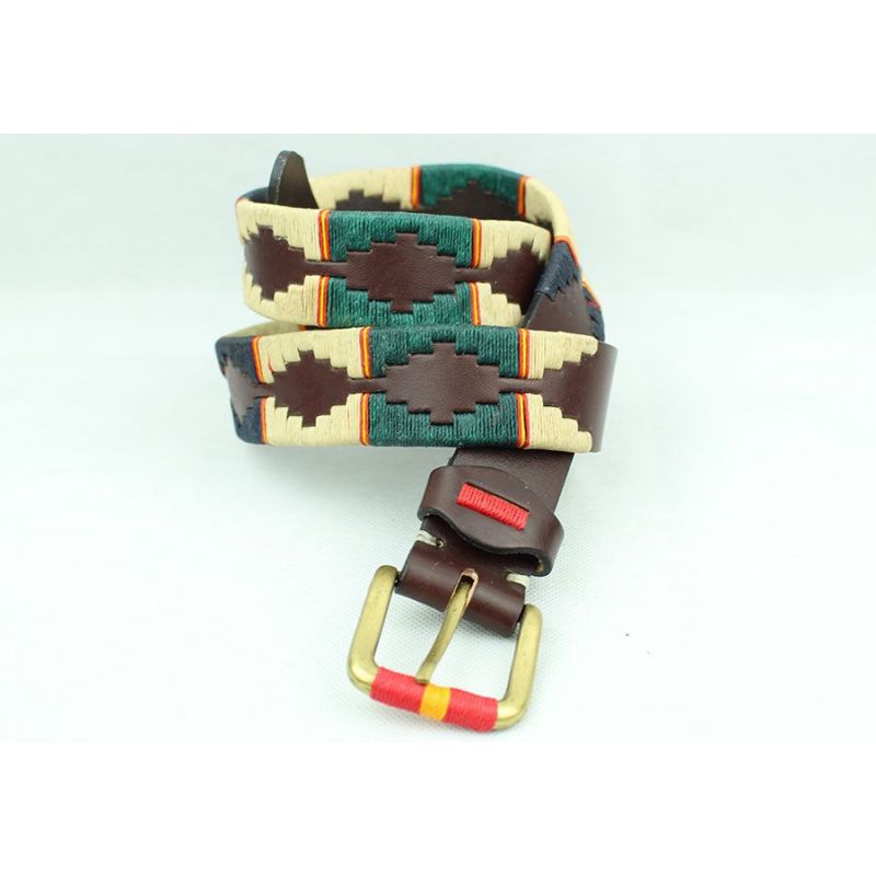 Cinturón bordado combinado marrón