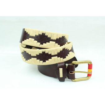 Cinturón bordado marrón y beige