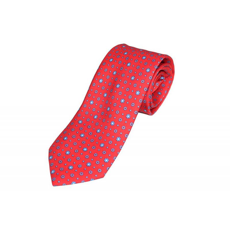 Corbata seda roja círculo azul Corbata seda roja círculo azul
