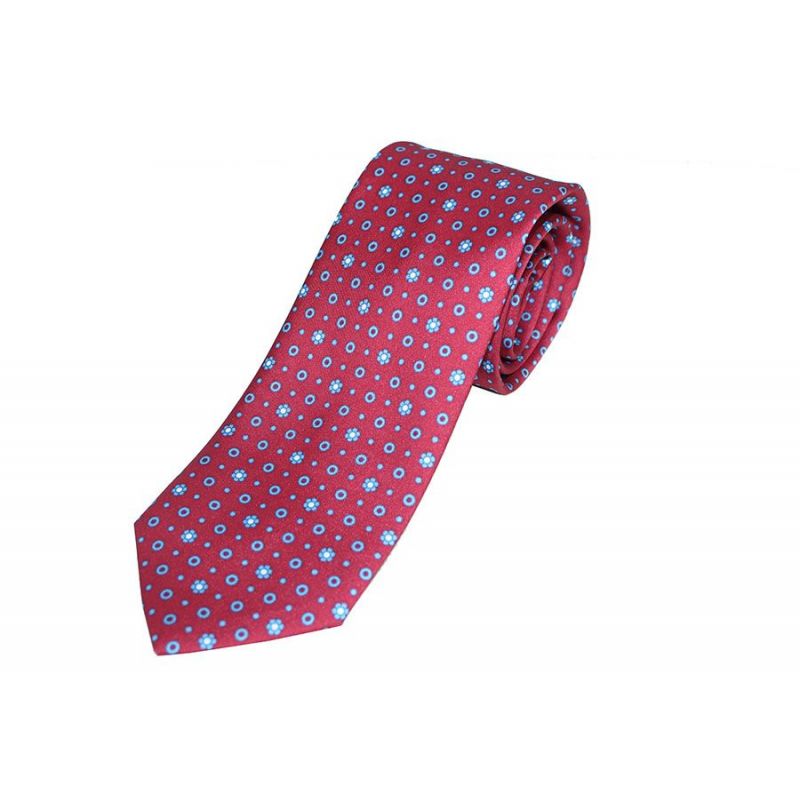 Corbata seda burdeos círculo azul Corbata seda burdeos círculo azul
