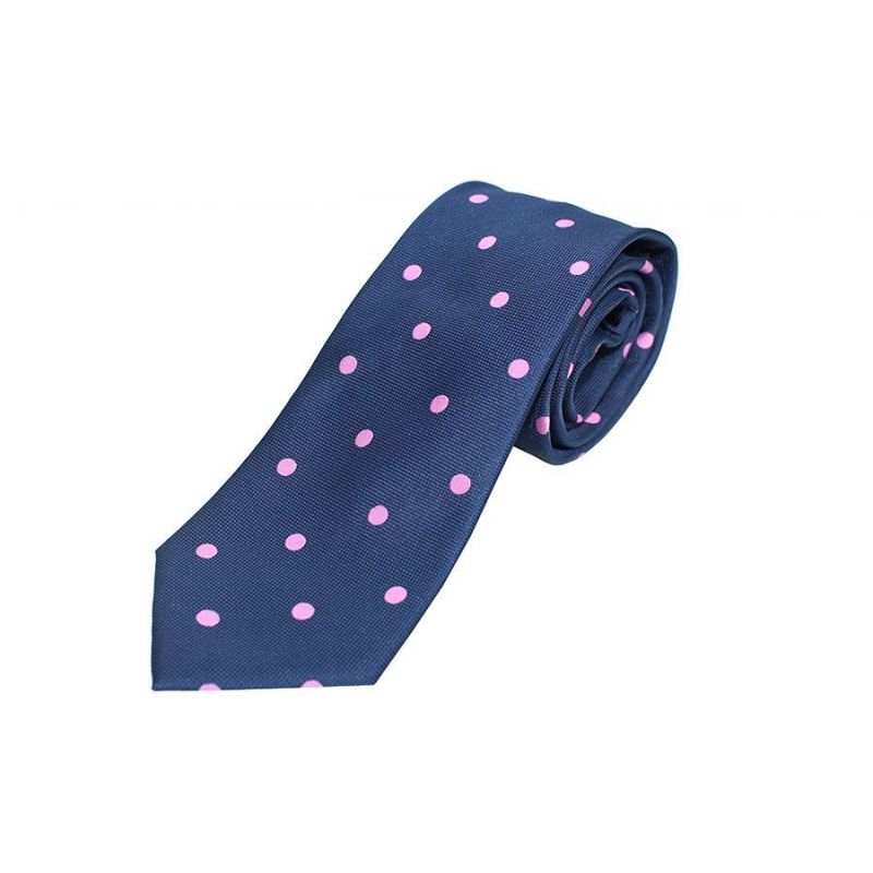 Corbata seda marino lunares grandes rosa Corbata seda marino lunares grandes rosa