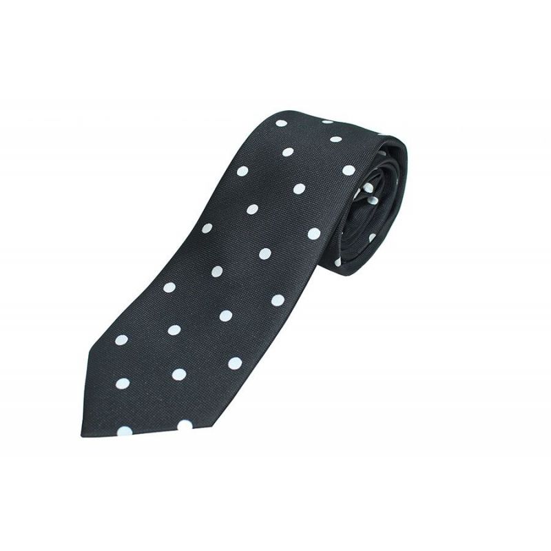 Corbata seda negra lunares grandes blanco Corbata seda negra lunares grandes blanco
