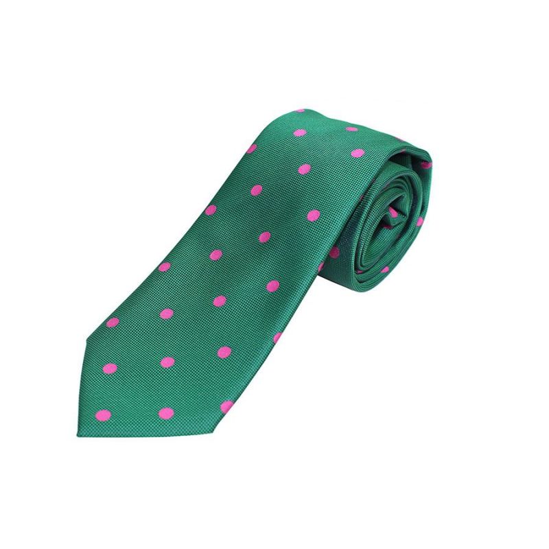 Corbata seda verde lunares grandes fuxia Corbata seda verde lunares grandes fuxia