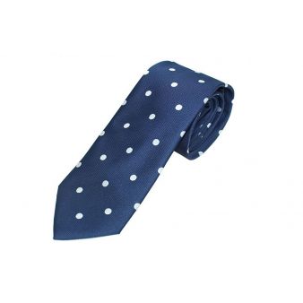 Corbata seda marino lunares blanco