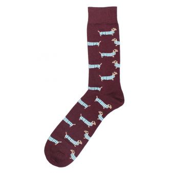 Chaussettes bordeaux avec teckel