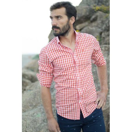 Camisa Pescatore cuadros naranja