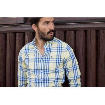 Yellow coloured fisherman's shirt with blue lines