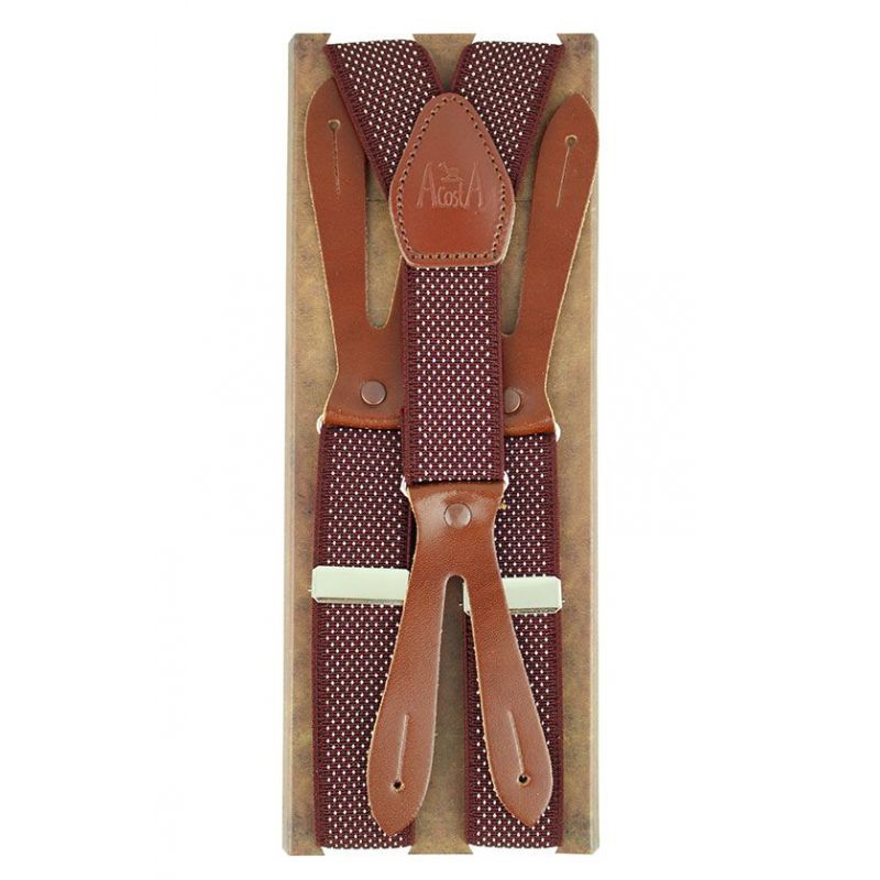 Tirantes elástico burdeos adorno puntos Burgundy elastic braces with polka dot embellishment 30 mm