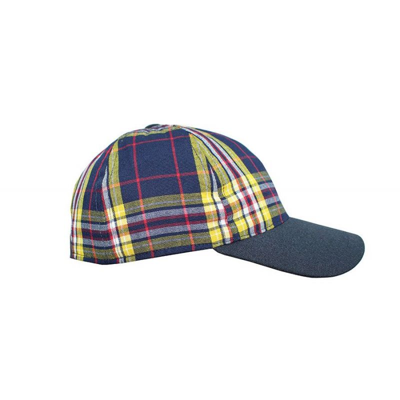 Checked baseball cap with yellow embellishment