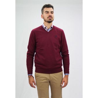 Jersey cuello pico burdeos