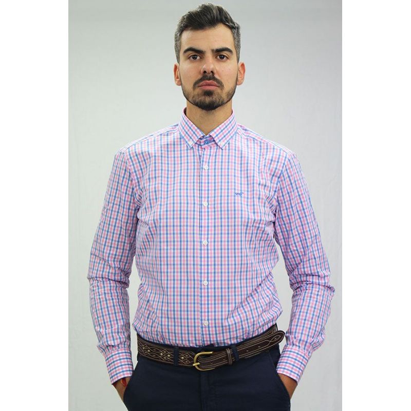 Blue and pink checked shirt