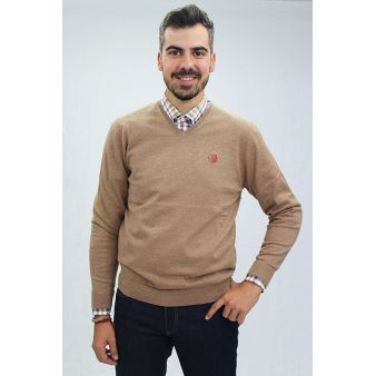 Jersey cuello pico camel