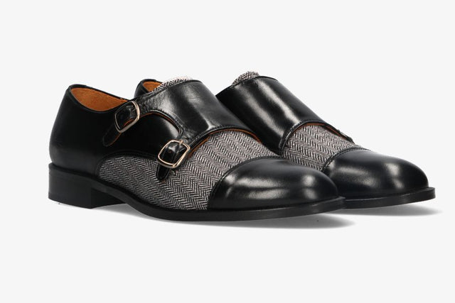 Zapato Doble Hebilla Espiga Negro