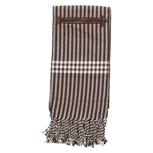 Brown striped canvas footrest blanket with pocket