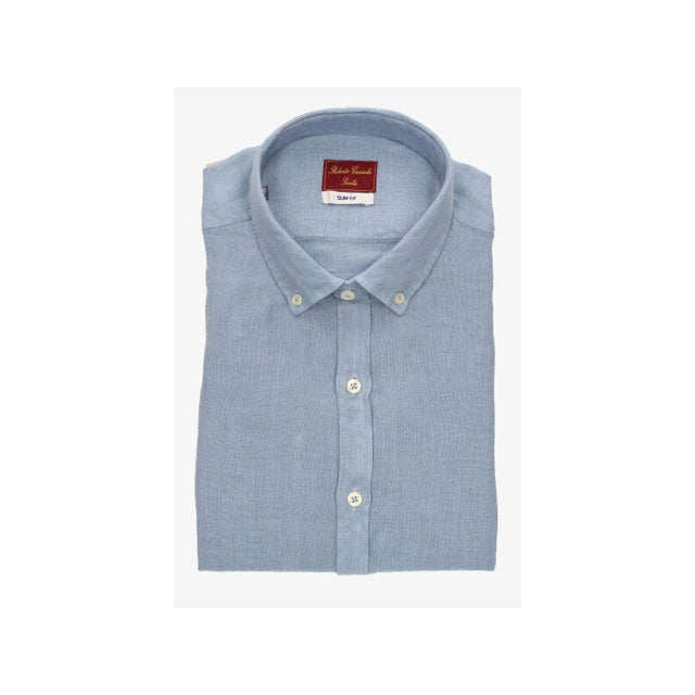 Camisa Cuello Botón Lino Petróleo