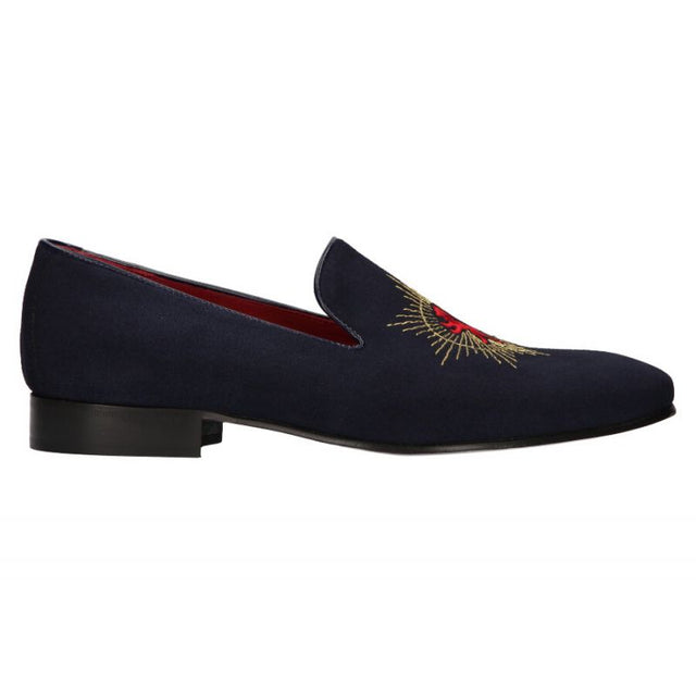 Embroidered Sun and Lion Navy Moccasin