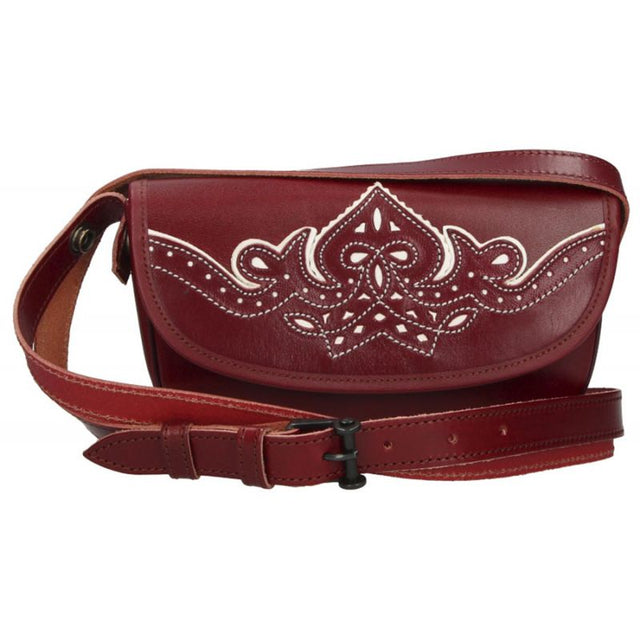 Bolso Rociero Alargado Cereza Bordado Hilo Blanco Valverde del Camino