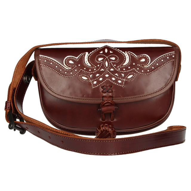 Rociero Leather Bag White Thread with Strap Valverde del Camino