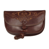 Bolso rociero cuero adorno cairel hilo amarillo Valverde del Camino