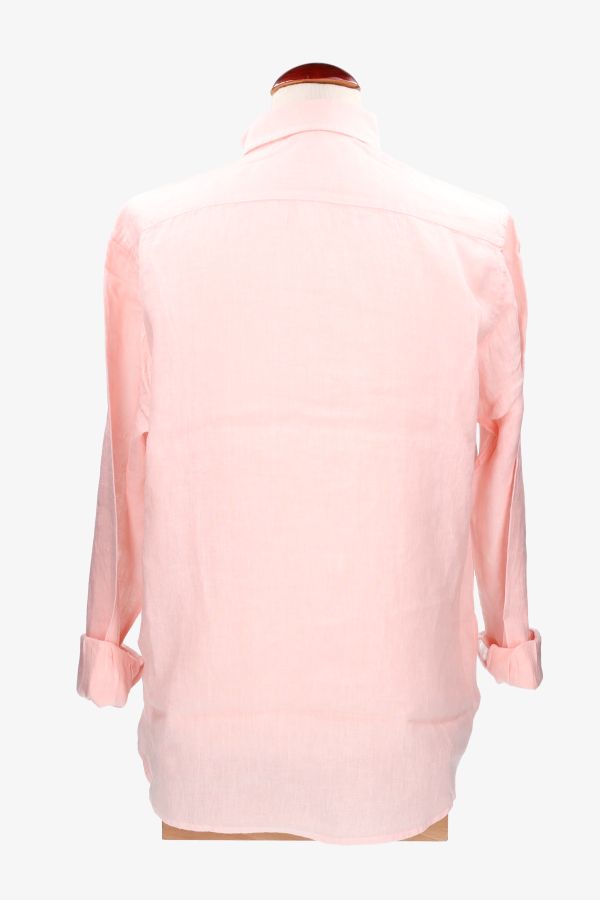Camisa botón lino rosa