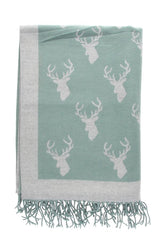 Bufanda Reversible con Estampado de Ciervo Verde/Gris