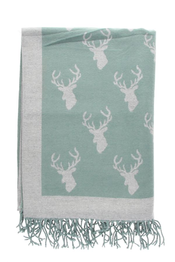 Bufanda Reversible con Estampado de Ciervo Verde/Gris