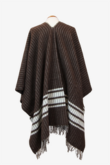Poncho Marrón Banda Beige Rayas