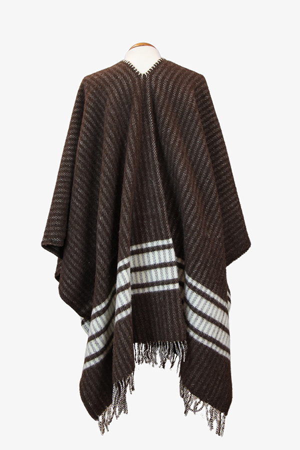 Poncho Marrón Banda Beige Rayas