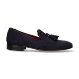 Haut à pompons en daim bleu marine