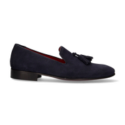 Haut à pompons en daim bleu marine