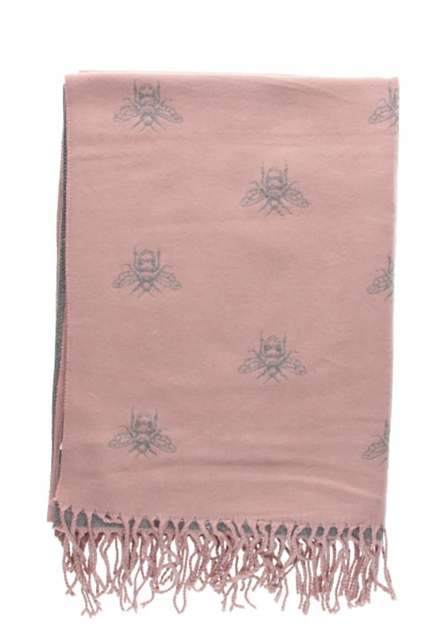 Bufanda Reversible con Estampado de Abejas Rosa/Gris