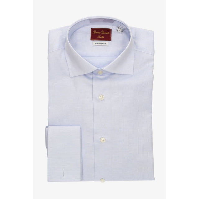 Camisa Lisa Celeste Doble Puño