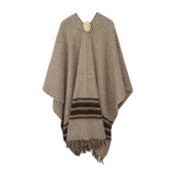 Taupe Poncho with Brown Stripes