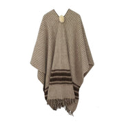 PONCHO TAUPE CON RAYAS MARRON