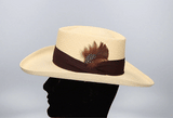 SOMBRERO GAMBLER NATURAL TIRA ANCHA CON PLUMA