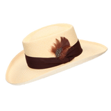 SOMBRERO GAMBLER NATURAL TIRA ANCHA CON PLUMA
