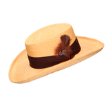 SOMBRERO GAMBLER CAMEL TIRA ANCHA MARRÓN CON PLUMA