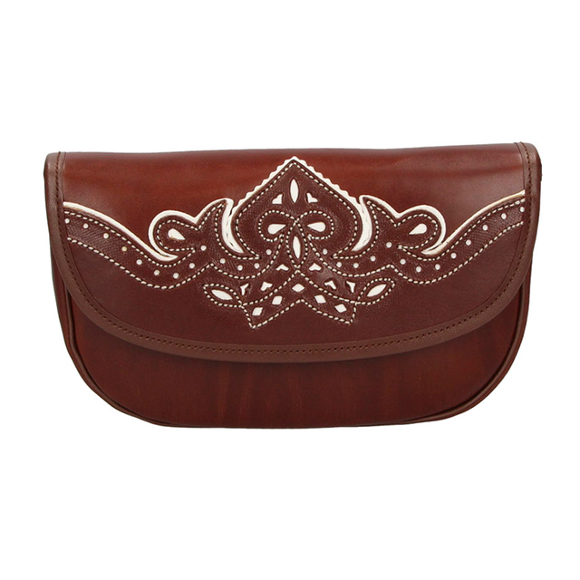 Rociero leather bag with white thread decoration Valverde del Camino