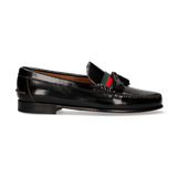 MOCASSIN NOIR AVEC POMPONS ET BANDE VERT-ROUGE-VERT