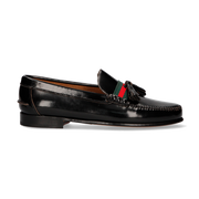 MOCASSIN NOIR AVEC POMPONS ET BANDE VERT-ROUGE-VERT