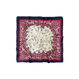 Navy Border Scarf with Red Cashmere Trim and Beige Center