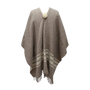 TAUPE PONCHO WITH WIDE RAW STRIPES