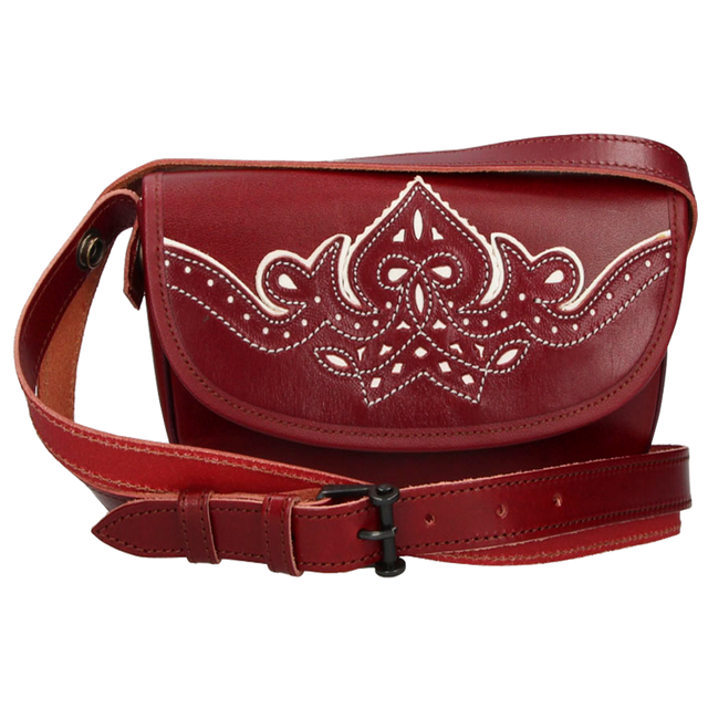 Elongated Cherry Rociero Bag Embroidered White Thread Valverde del Camino