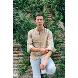 Camisa botón lino beige