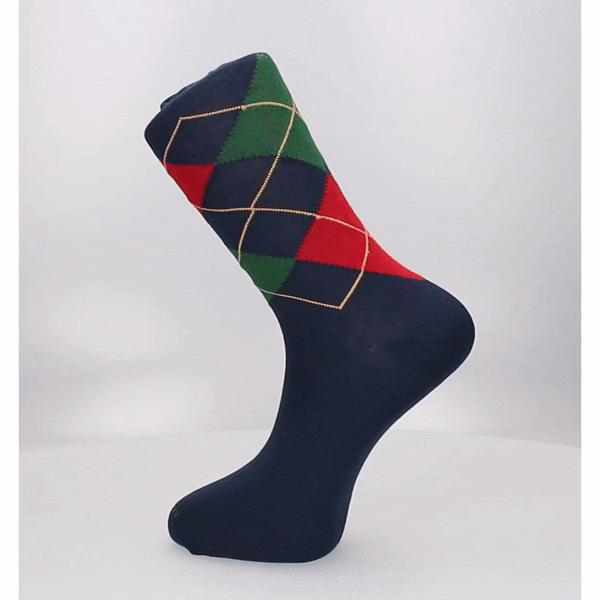 CHAUSSETTE À CARREAUX INTARSIA BLEUS