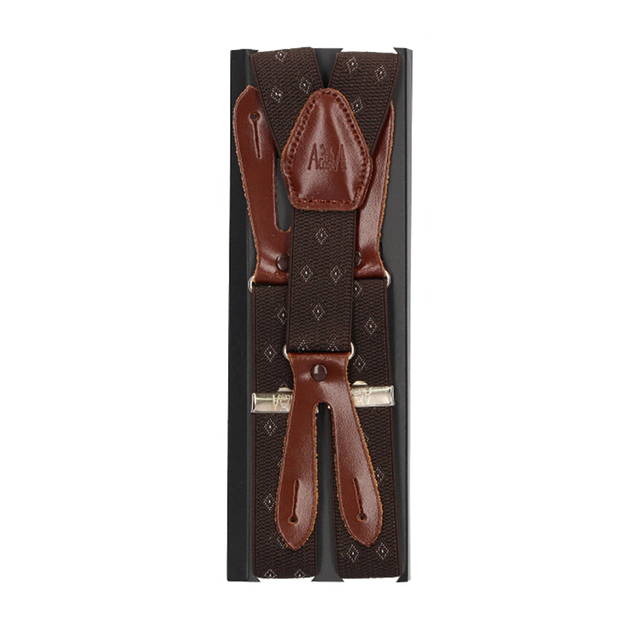 Children's Elastic Suspenders Brown Herringbone Pattern 25 mm